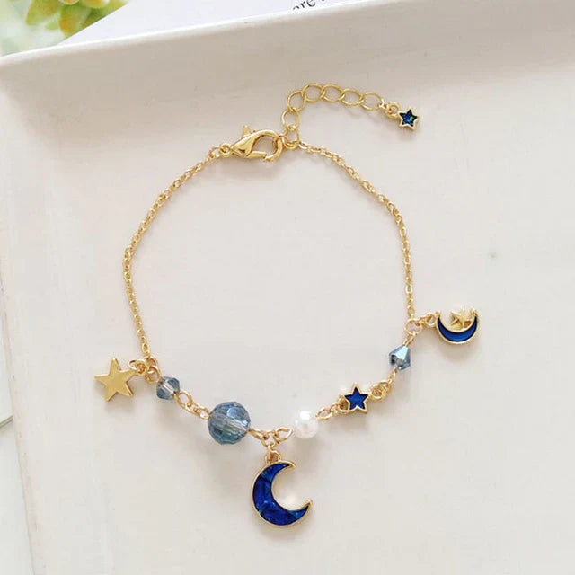 Japan Korea Stern Mond Armband Für Frauen Mädchen Mode Rosa Kristall Perle Kette Armband Großhandel Designer Schmuck Party Geschenk