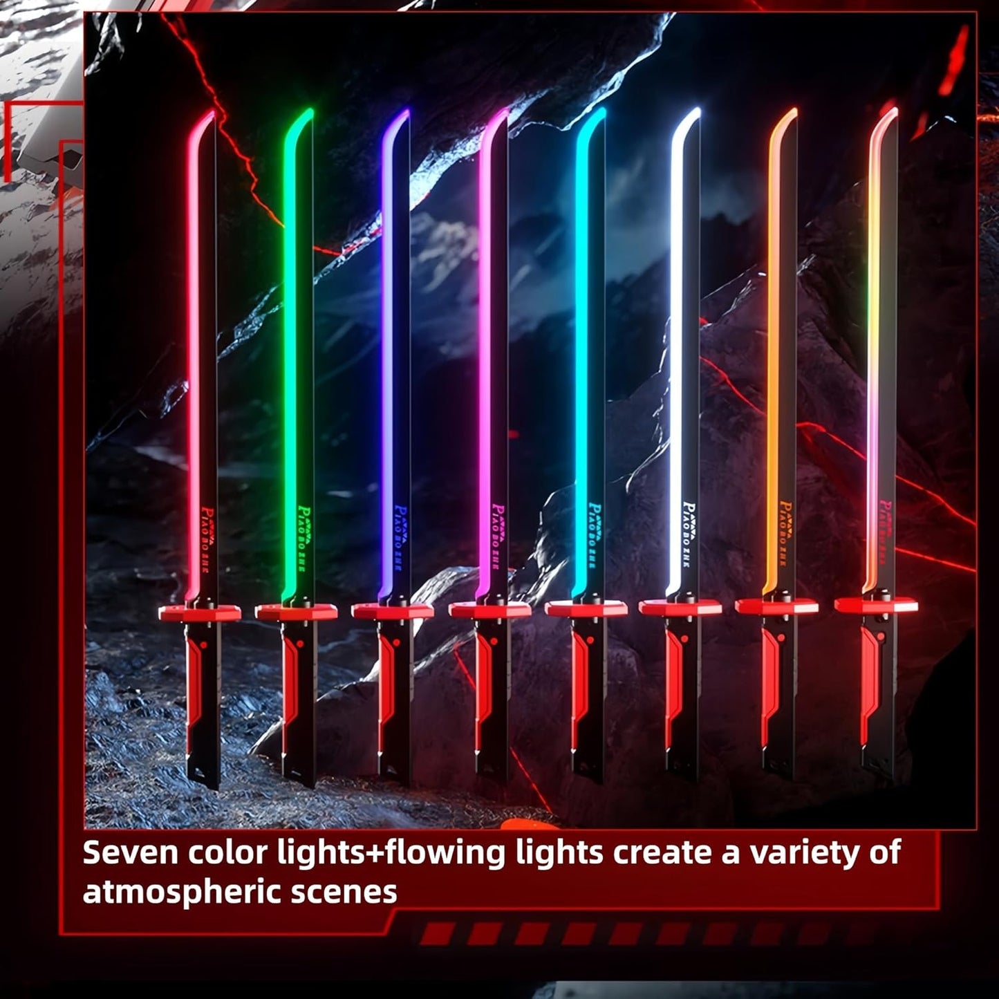 🔥Lichtschwert 7 Farben fließendes Funken-Schwert mit Soundeffekten LED-Schwert mit Rauchlicht-Lichtschwert für Kinder