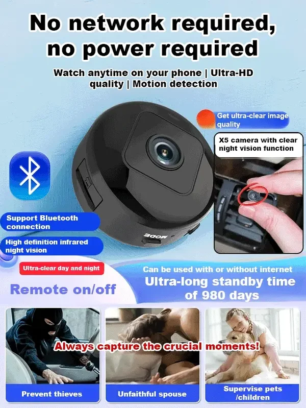 【Hidden camera HD night vision】No WIFI or electricity required💯Tiny and installs in 1 second ⚠️Remote real-time viewing