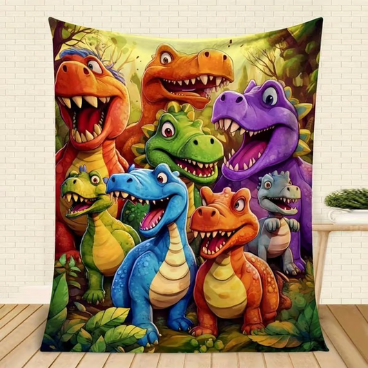 🦖 Flanelldecke mit niedlichem Dinosaurier-HD-Digitaldruck