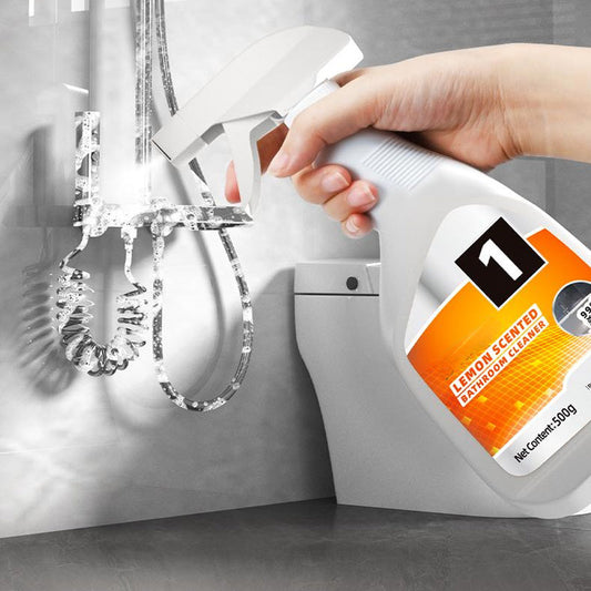 Multifunktionaler Fleckenentferner für Badezimmer als Spray mit Zitronenduft.