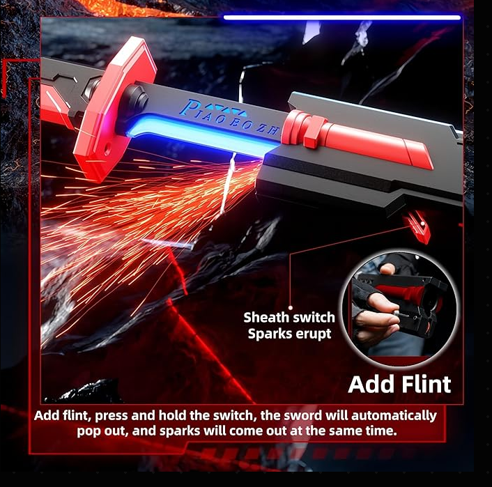 🔥Lichtschwert 7 Farben fließendes Funken-Schwert mit Soundeffekten LED-Schwert mit Rauchlicht-Lichtschwert für Kinder