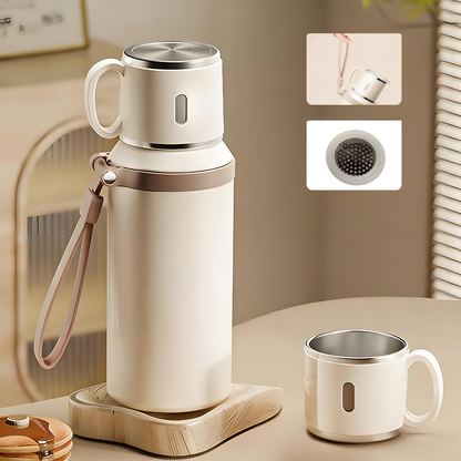 Vakuumisolierte Edelstahlflasche mit Becher und Deckel